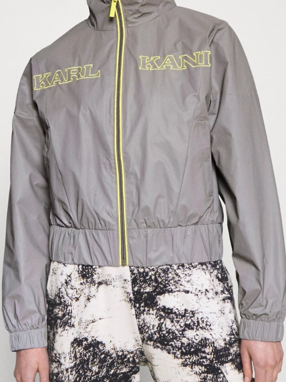NWT Karl Kani Retro Shiny Short Trackjacket Grey Neon Yellow / S